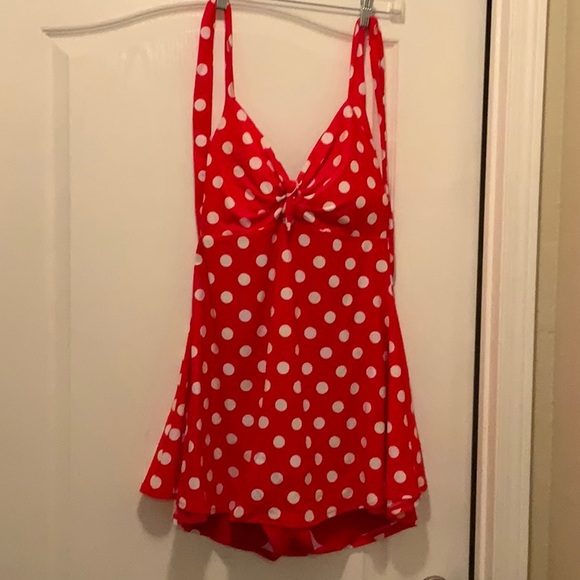 Other - NWT Red one-piece swimsuit with white polka dots